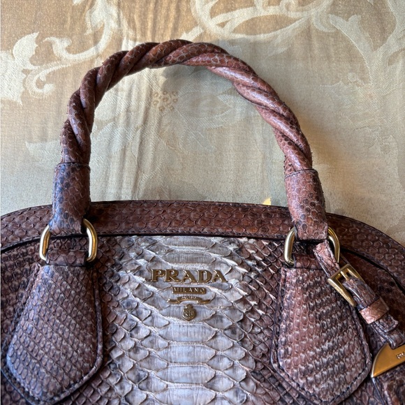 Prada python snake brown leather satchel handbag - Picture 3 of 7